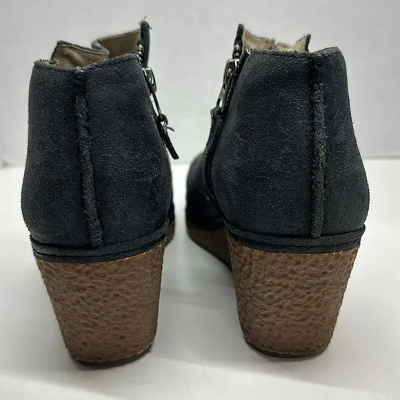 Olukai Humu Ankle Booties Leather Suede Wedge Boots Zip Up Black Womens Size 8 - Picture 4 of 12